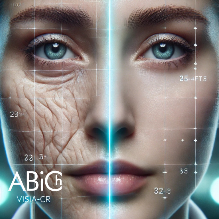 Split face showing aging and youthful skin comparison.